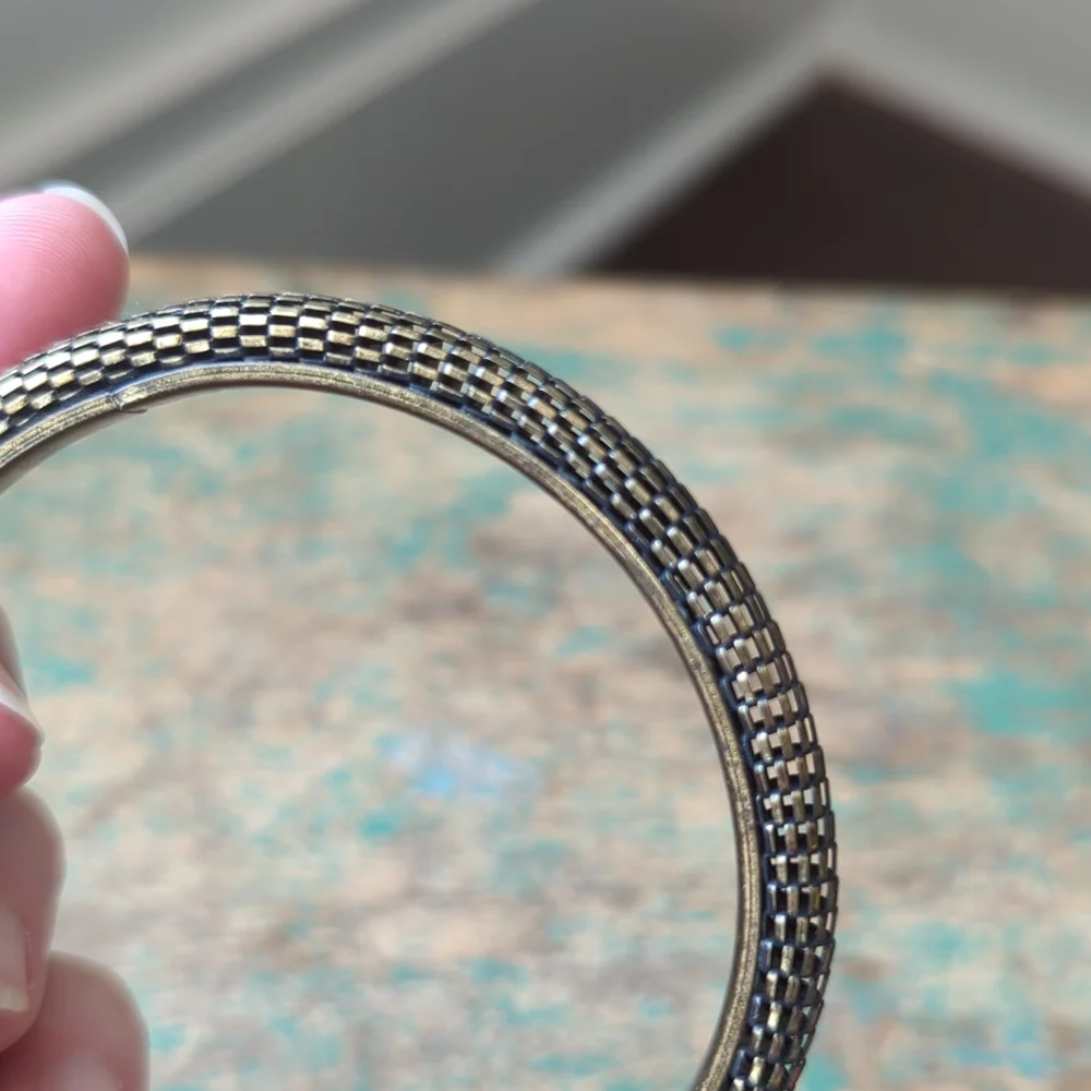 Vintage Bronze Colored Mesh Metal Textured Tube Cuff Bracelet Bangle
